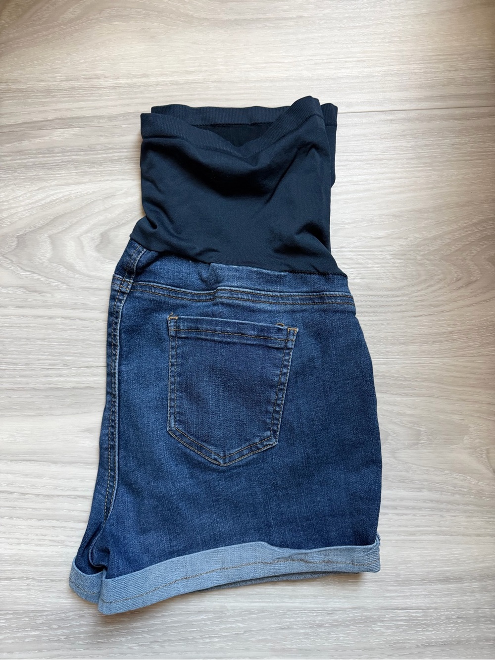 Motherhood Maternity High Waist Maternity Denim Shorts - Blue & Black